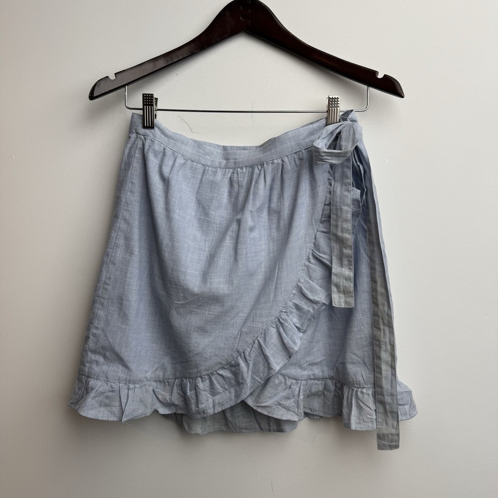 Madewell Meadow Wrap Skirt 4 Tie Waist Ruffle Hem Blue Cotton Women's